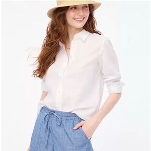 J. Crew Women's Classic White Linen Blend Button Down Shirt Medium NWOT
